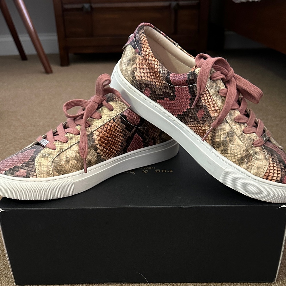 J Slides Women's Pink and Tan Snakeskin Sneakers